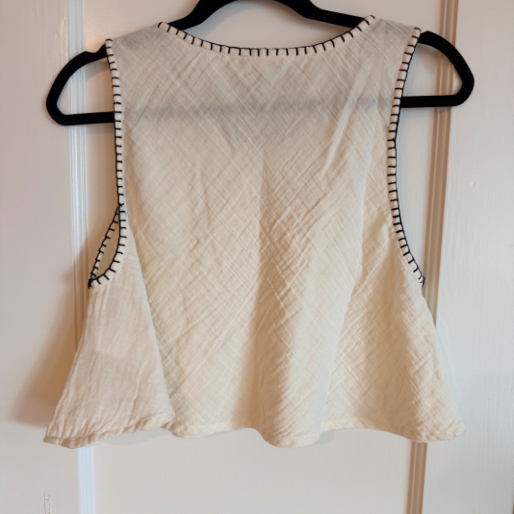 NWT Elan Flowy Cotton Cover Up Tank in Off White/Cream with black trim - Picture 3 of 4